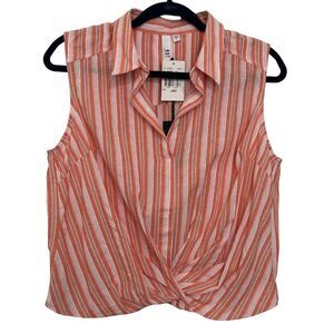 KUT FROM THE KLOTH Sleeveless Stripe Crossover Waist Cropped Collared Tank Large